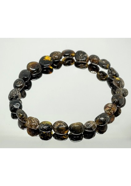 Damla Kehribar Fosilli Koyu Yeşil Yetişkin Lastikli Bileklik modelleri