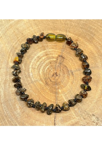 Damla Kehribar Antik Yeşil Yetişkin Bileklik