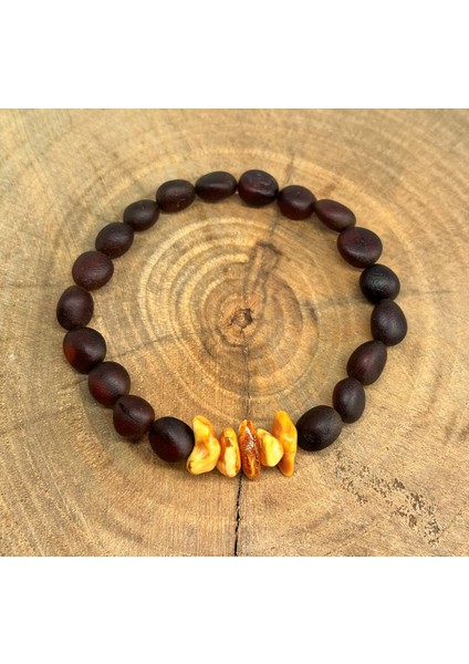 Damla Kehribar Mat Vişne Kemik Tasarım Renk Yetişkin Bileklik