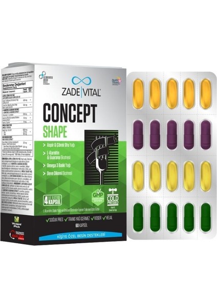 Concept Shape L-Karnitin, Omega 3 Balık Yağı ve Bitki Ekstresi Içeren Takviye Edici Gıda 60 Kapsül