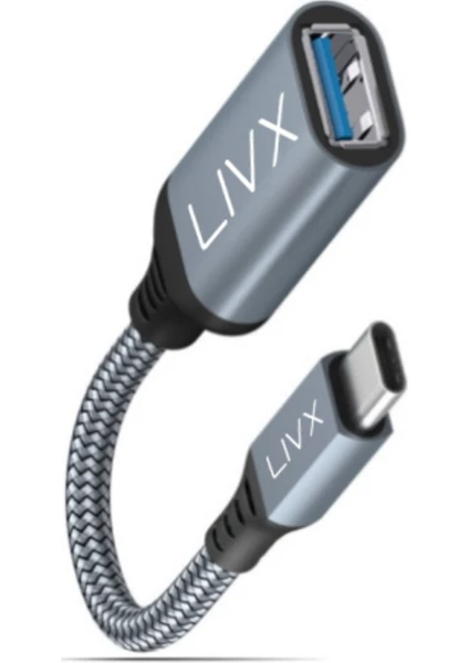 LivX USB 3.0 To Type-C Çevirici Dönüştürücü 60W Hızlı Şarj Desteği 15 cm Kablolu Otg Adaptör Gri Ottca-01