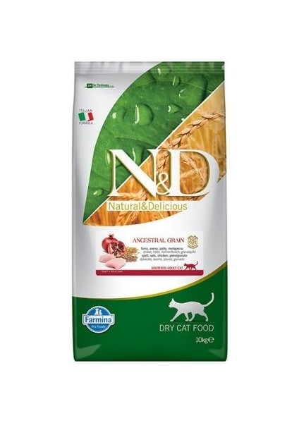 Düşük Tahıllı Tavuk ve Narlı Kısırlaştırılmış Kedi Maması 10 kg