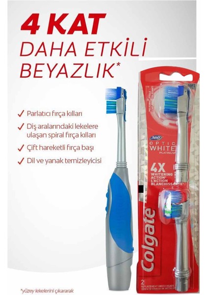 Diş Fırçası Yedek Başlık 360 Pilli Optik Beyaz Platinum Beyazlatıcı Yumuşak 1+1