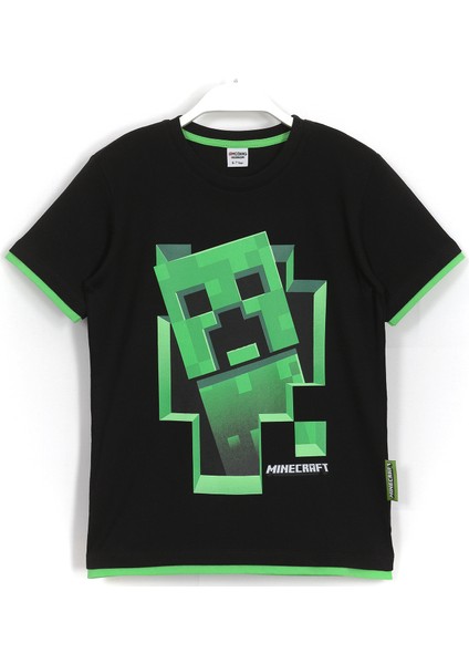 3D Creeper Baskılı Çocuk T Shirt 5 - 13 Yaş Siyah