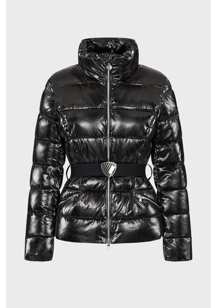 Logolu Regular Fit Kemerli Parlak Görünümlü Dik Yaka Mont Bayan Mont 6LTB12 Tnauz 1200