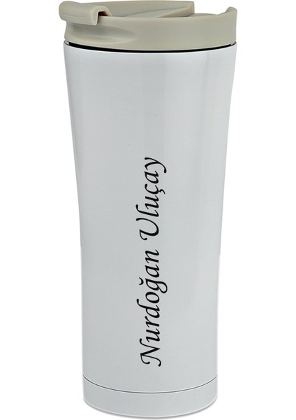 Kişiye Özel Isim Baskılı Çelik Termos Mug Bardak Beyaz ( 500 ml )