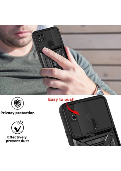 Realme C21Y Uyumlu Kılıf Kamera Lens Korumalı Sürgülü Kızak Pars Lens Yüzüklü Shockproof Armor Military Zırh Tank Kılıf