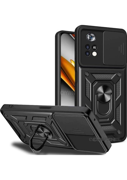 Xiaomi Poco M4 Pro 5g Uyumlu Kılıf Kamera Lens Korumalı Sürgülü Kızak Pars Lens Yüzüklü Shockproof Armor Military Zırh Tank Kılıf