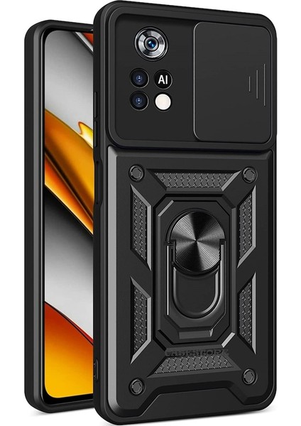 Xiaomi Poco M4 Pro 5g Uyumlu Kılıf Kamera Lens Korumalı Sürgülü Kızak Pars Lens Yüzüklü Shockproof Armor Military Zırh Tank Kılıf