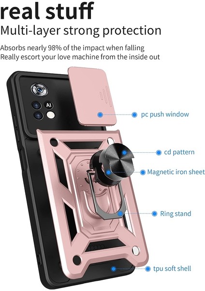 Xiaomi Poco M4 Pro 5g Uyumlu Kılıf Kamera Lens Korumalı Sürgülü Kızak Pars Lens Yüzüklü Shockproof Armor Military Zırh Tank Kılıf