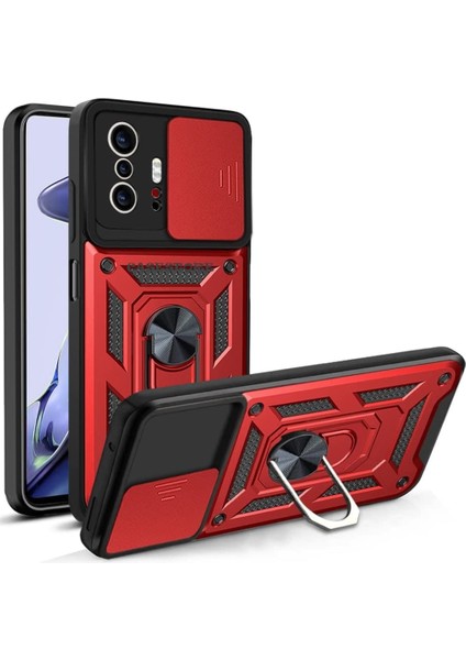 Xiaomi MI11T Uyumlu Kılıf Kamera Lens Korumalı Sürgülü Kızak Pars Lens Yüzüklü Shockproof Armor Military Zırh Tank Kılıf