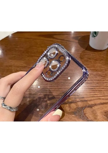 Apple iPhone 14 Pro Uyumlu Kılıf Kamera Lens Korumalı Kenarları Çevresi Parlak Taşlı Parıltılı Kaplama Ince Hafif Tasarım Silikon fiyatları