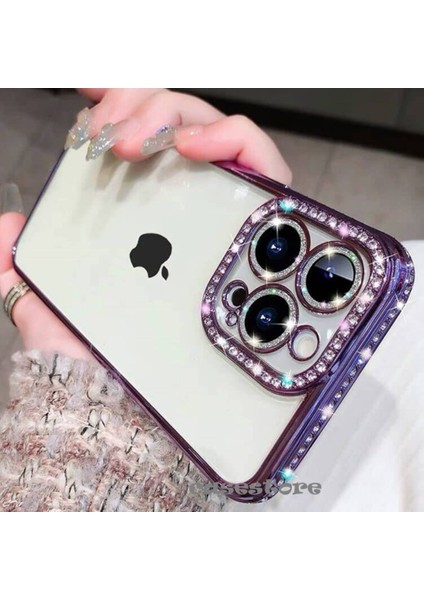 Apple iPhone 14 Pro Uyumlu Kılıf Kamera Lens Korumalı Kenarları Çevresi Parlak Taşlı Parıltılı Kaplama Ince Hafif Tasarım Silikon fiyatları