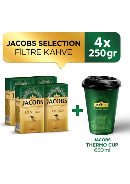 Selection Filtre Kahve 250 gr x 4 Adet + Jacobs Thermo Cup 650 ml