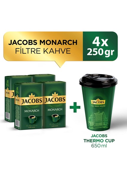 Monarch Filtre Kahve 250 gr x 4 Adet + Jacobs Thermo Cup 650 ml