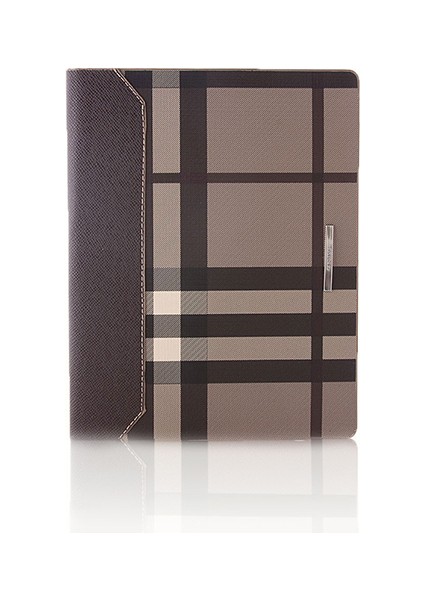 iPad 2 / iPad 3 / iPad 4 Standlı Burberry Desen Kılıf Kahverengi