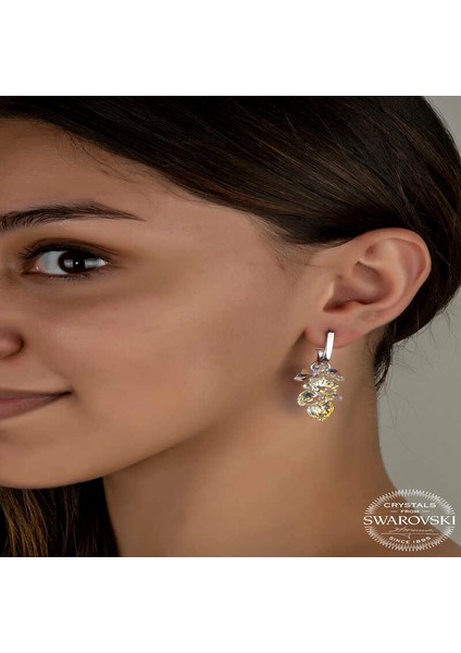Swarovski Crystal Taşlı Gümüş Kalp Salkım Sallantılı Çivili Kadın Küpe