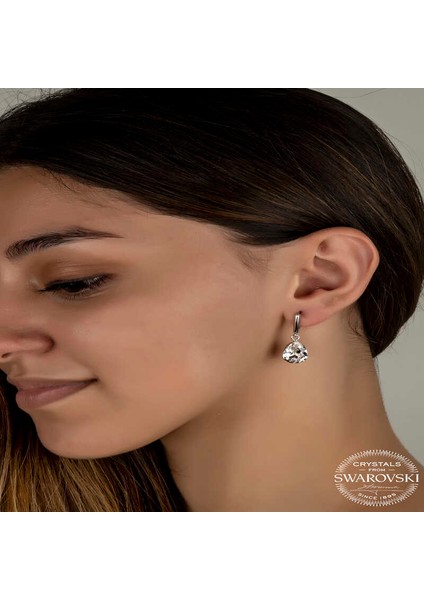 Swarovski Crystal Taşlı Gümüş Damla Sallantılı Kadın Küpe