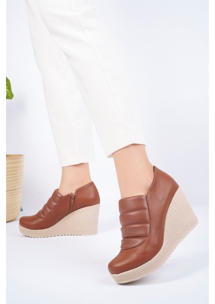 Dolgu Taban Yandan Fermuarlı Taba Cilt Kadın Ayakkabı fiyatları