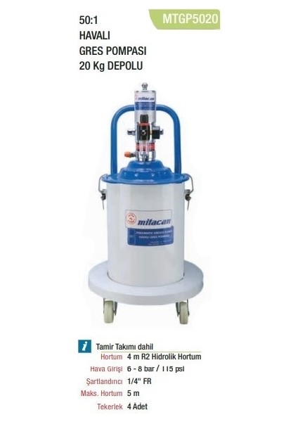 Havalı Gres Pompası 20 Kg Mitacan