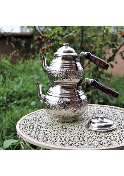 Nikelli Baskı Bakır Çaydanlık 2,8 Lt Ve Sac Isıtıcı