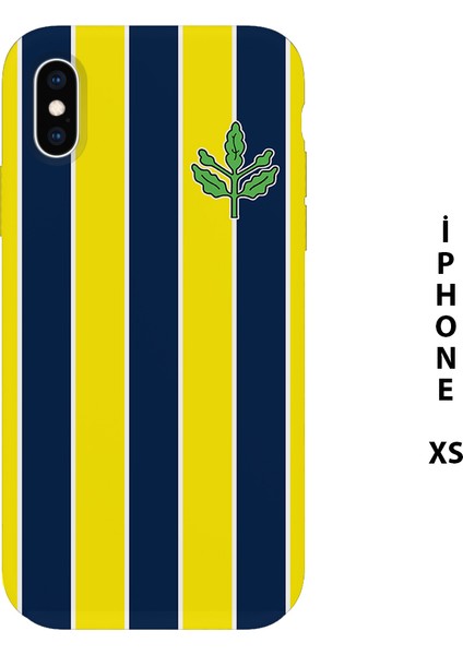 Sarı Lacivert Çubuklu Baskılı Iphone Xs Silikon Telefon Kılıfı Fenerbahçe