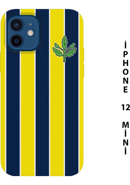 Asya Case Sarı Lacivert Çubuklu Baskılı Iphone 12 Mini Silikon Telefon Kılıfı Fenerbahçe