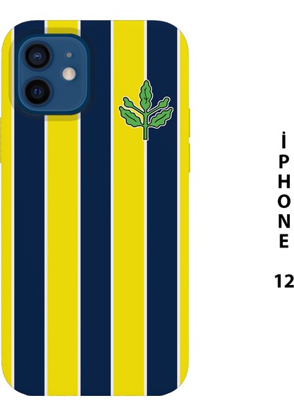 Asya Case Sarı Lacivert Çubuklu Baskılı Iphone 12 Silikon Telefon Kılıfı Fenerbahçe