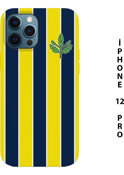 Asya Case Sarı Lacivert Çubuklu Baskılı Iphone 12 Pro Silikon Telefon Kılıfı Fenerbahçe