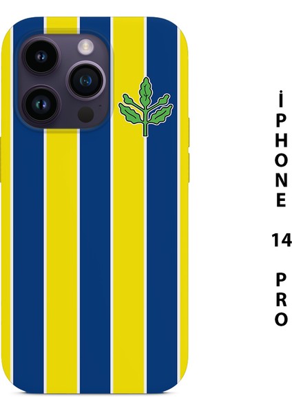 Asya Case Sarı Lacivert Çubuklu Baskılı Iphone 14 Pro Silikon Telefon Kılıfı Fenerbahçe