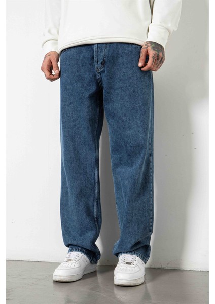Baggy Relaxed Jean Efektli Pantolon Dark Blue