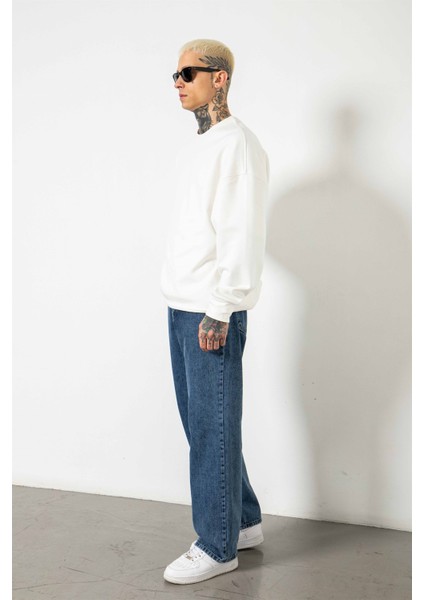 Baggy Relaxed Jean Efektli Pantolon Dark Blue modelleri