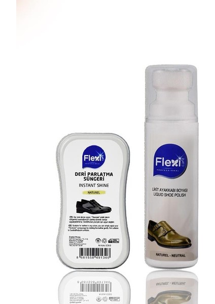 Flexi Care Naturel Spor Deri Likit Ayakkabı Boyası 75 ml + Naturel Deri Ayakkabı Bakım, Temizleme ve Parlatma Süngeri