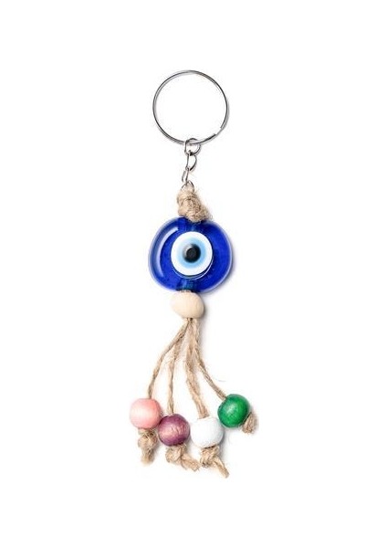 Anahtarlık Kötü Göz Kovucu Nazar Hand Made Hasır Renkli Ahşap Boncuklu Nazarlık Çanta Araba Süsü