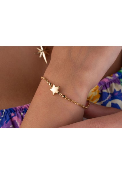 Yıldız Charm Halat Zincir Bileklik 14 Ayar Altın fiyatları
