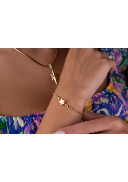 Yıldız Charm Halat Zincir Bileklik 14 Ayar Altın modelleri
