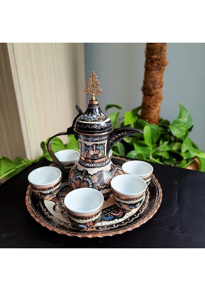 Gül Çiçek Bakır Mırra Kahve Takımı Ve Cezve fiyatları