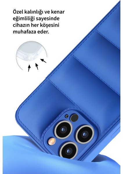 Deilmi Iphone 12 Pro Max Lacivert Lens Korumalı Renkli Kapitone Görünüm Çizilmez Dapper Silikon Kılıf Kapak