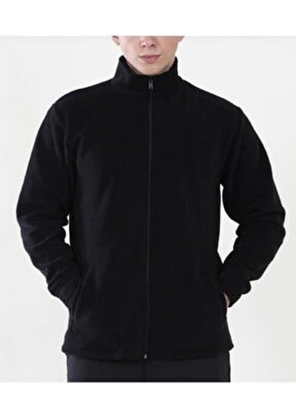 Unisex Siyah Kanguru Cep Polar Hirka