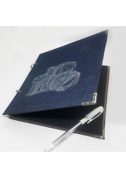 Kot Denim Kumaş Kapaklı Fotoğraf Makinası Temalı Albüm Anı Defteri 15 Yaprak 23 x 20 Cm