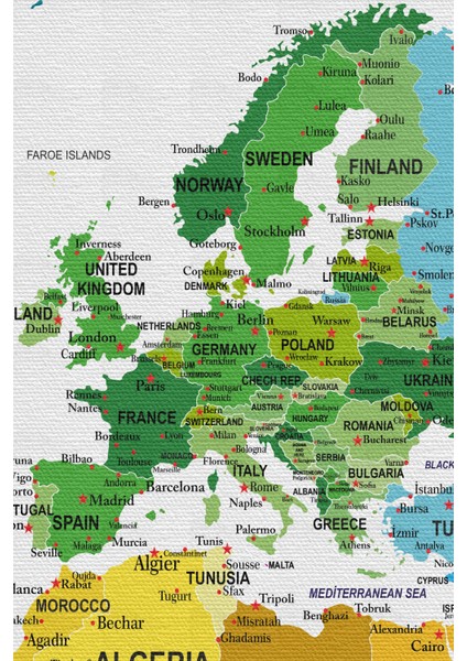Lilafil Dünya Haritası Dekoratif Kanvas Tablo Son Derece Detaylı ve Eğitici 1597