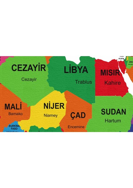 Lilafil Türkçe Dünya Haritası Kanvas Tablo Ülke Başkentli ve Ünlü Yerler Sembollü Dekoratif 2704