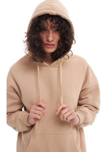 Kapüşonlu Kanguru Cepli Sweatshirt Bej fırsatları