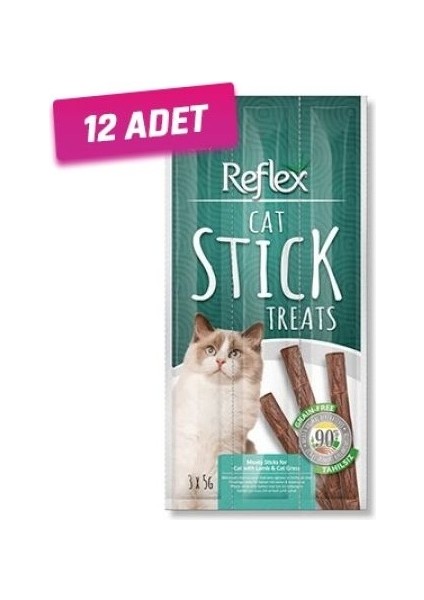 12 Adet - Reflex Stick Kuzu Etli Kedi Ödül Maması 3x5 gr