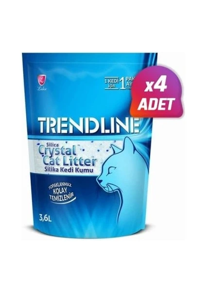 4 Adet - Trendline Silika Kristal Kedi Kumu 3,6 Lt (1,4 Kg)