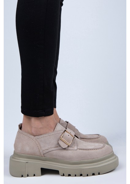 Gloria Kadın Deri Loafer Kemerli Tokalı Bej Süet Ayakkabı fiyatları