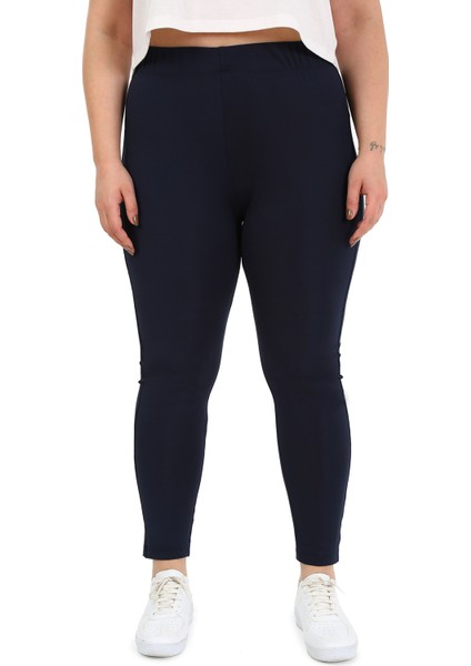 Büyük Beden Beli Lastikli Bilek Hizasında Panelli Lacivert Bayan Tayt