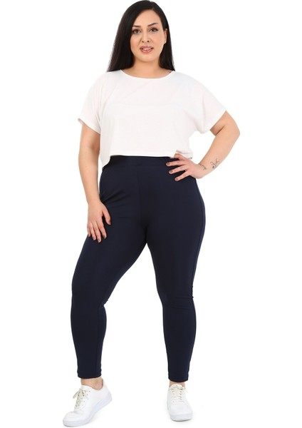 Büyük Beden Beli Lastikli Bilek Hizasında Panelli Lacivert Bayan Tayt fiyatları