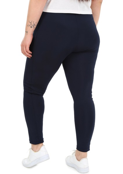 Büyük Beden Beli Lastikli Bilek Hizasında Panelli Lacivert Bayan Tayt modelleri