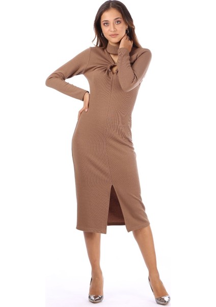 Kadın Yırtmaç Detaylı Triko Elbise